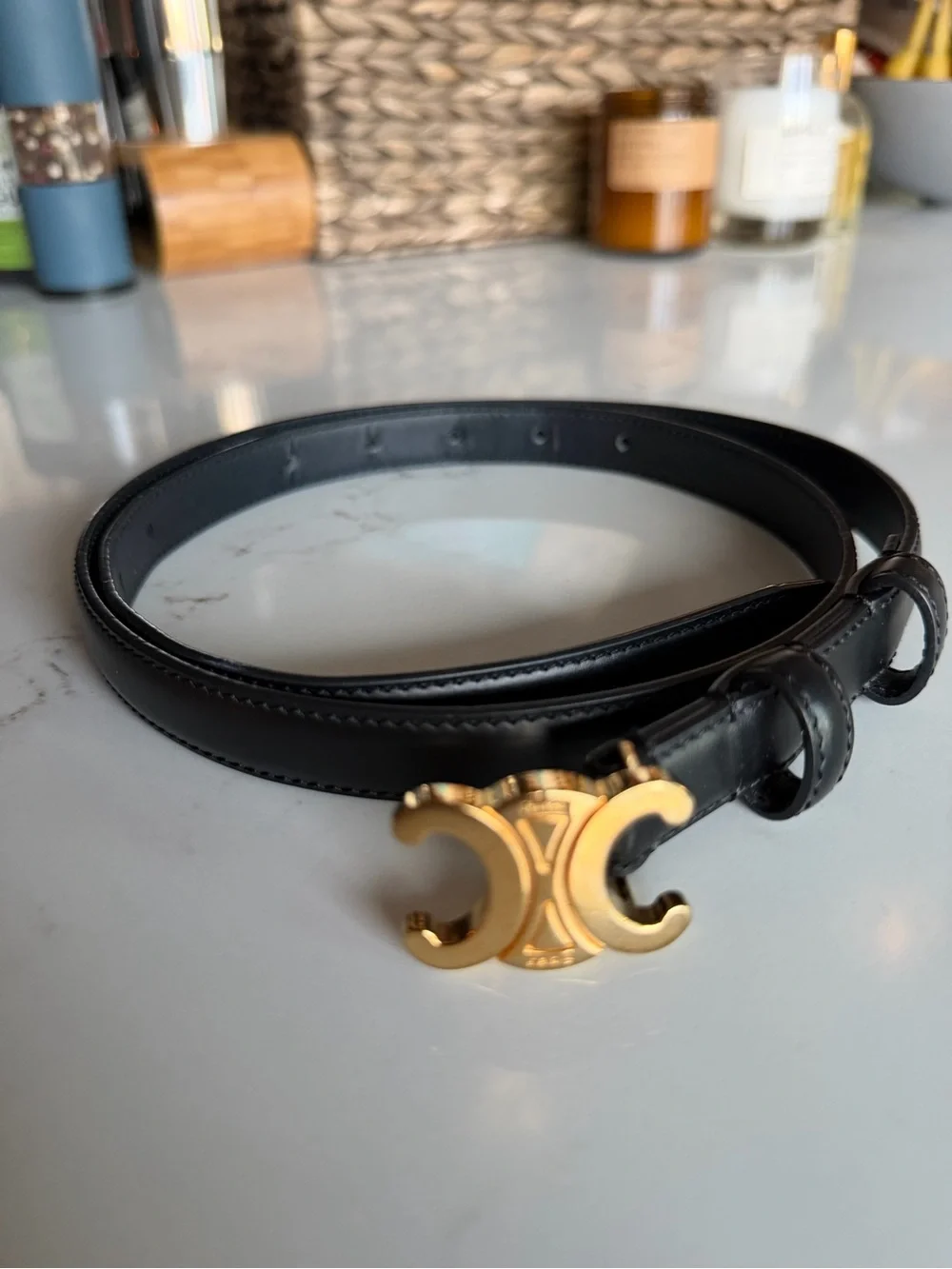 Celine Black Triomphe belt